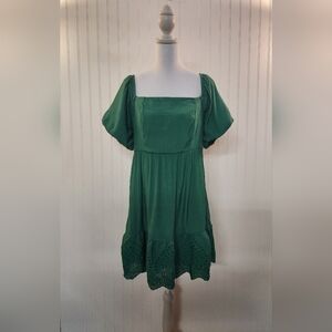 Lily Rose Women's Kelly Green Babydoll Tier Dress Size L Milkmaid Cottagecore